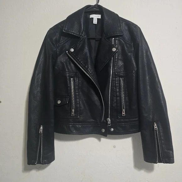 Topshop Black Leather Biker Jacket - Picture 3 of 11